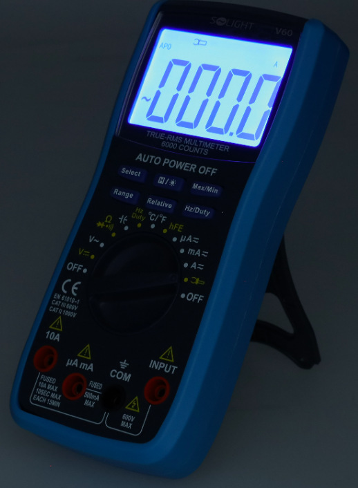 Multimeter Solight V60 Podsvietený LCD displej multimetra Solight V60 s dobre čitateľnými hodnotami v tme