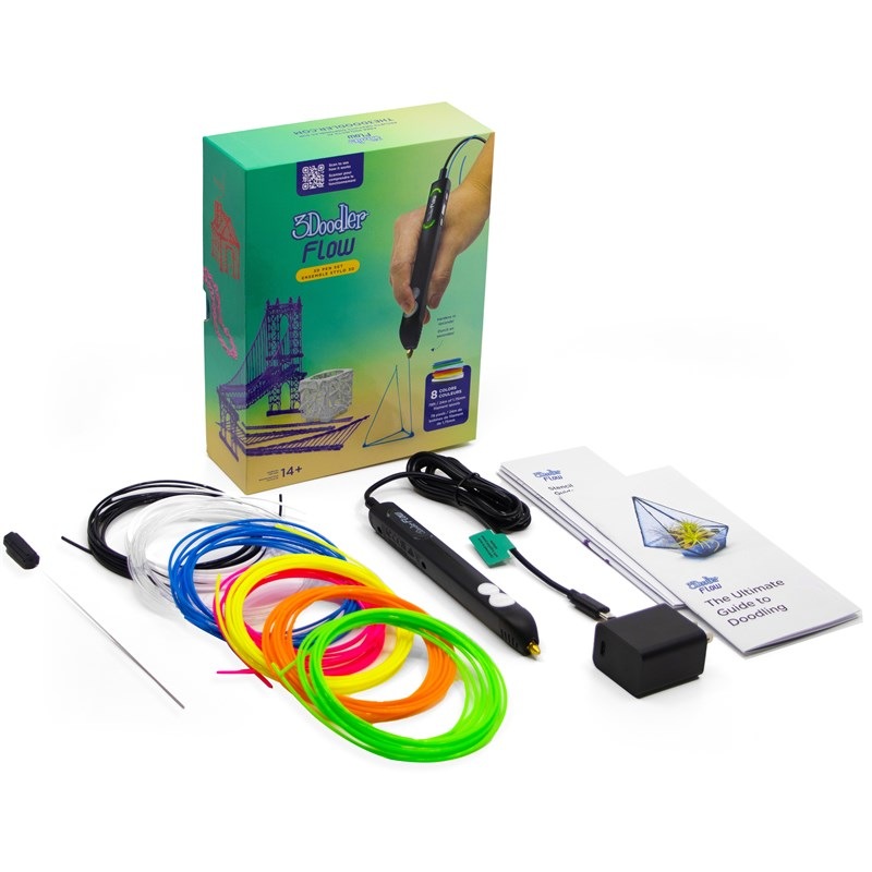 3D pero 3Doodler FLOW + 8 PLA náplní a 3D šablóna