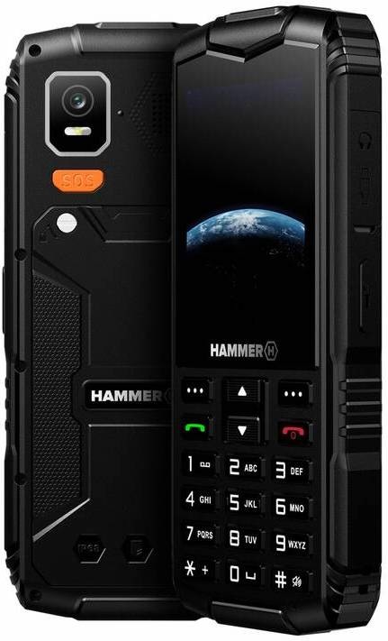Mobilný telefón myPhone Hammer Horizon LTE čierny Šikmý pohľad na myPhone HAMMER Horizon LTE ukazujúci robustné telo, bočné tlačidlá a odolné prevedenie IP68