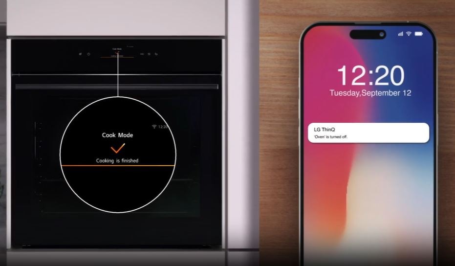do aplikácie mobilného telefónu prišlo o 12:20 oznámenie o ukončení pečenia v rúre LG WSED7667M.