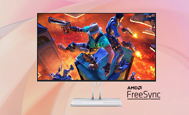 Zapnutý monitor Lenovo L27-4C 27" s akčnou hrou