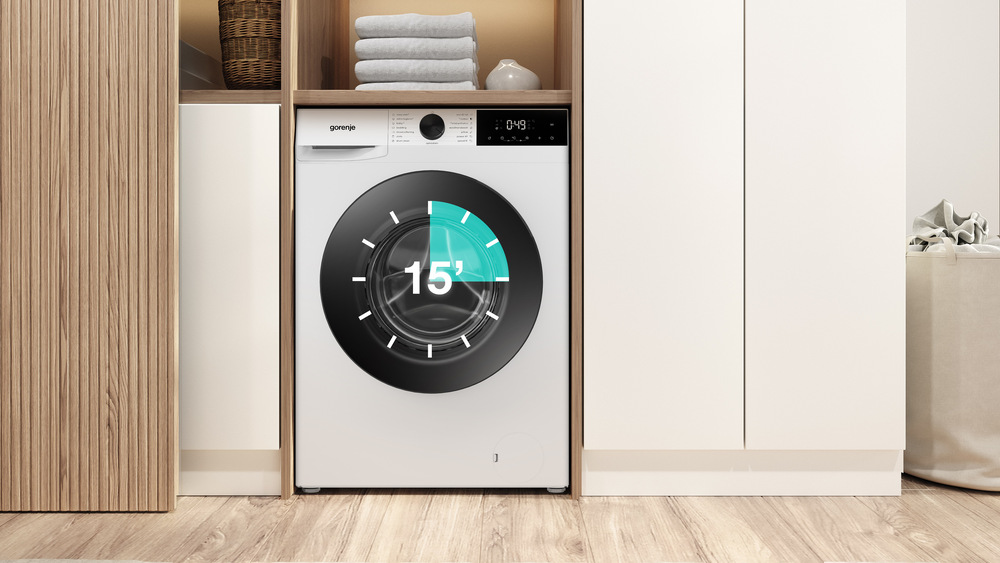 Práčka Gorenje WG2P84A32 biela otvorená práčka Gorenje WG2P84A32 s časovým ciferníkom na bubne
