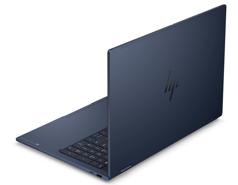 Notebook HP OmniBook X Flip AI 16-cc0002ncx + Game Pass predplatné na 2 mesiace modrý Otvorený notebook HP OmniBook X Flip AI zozadu