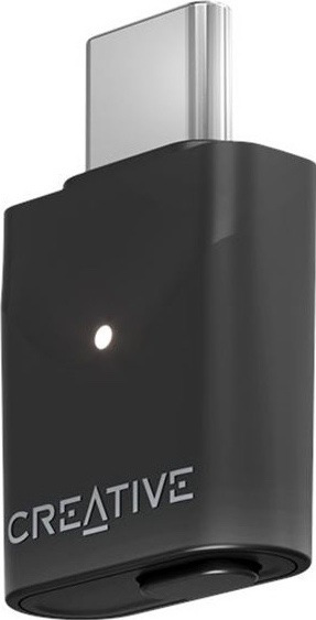 Transmitter Creative BT-W6 Bluetooth USB-C čierna Bočný pohľad na čierny Bluetooth transmitter Creative BT-W6 s konektorom USB-C, LED kontrolkou a ovládacím tlačidlom.