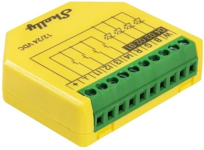 Modul Shelly Plus RGBW, stmievač pre LED pásky, WiFi - žltý