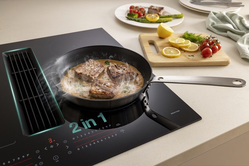 Indukčné varné dosky s odsávaním Gorenje G600 GEH8432BSCWF čierna Indukčná varná doska Gorenje GEH8432BSCWF so zabudovaným odsávaním pár, čierna, 2 v 1″ width=