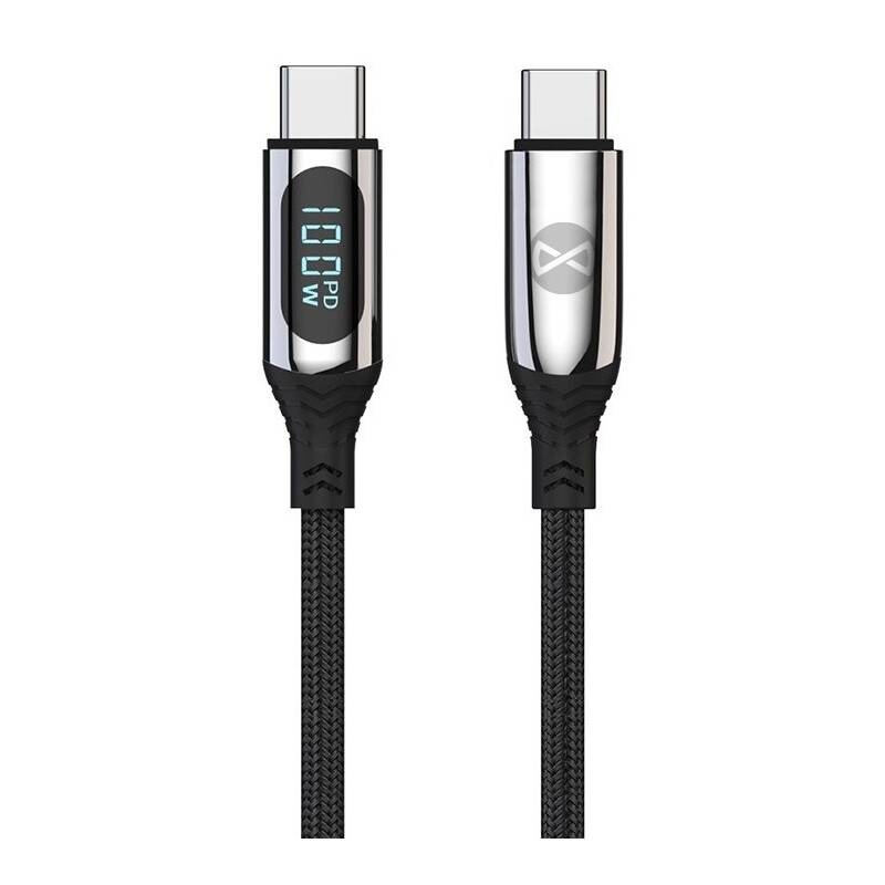 Kábel Forever USB-C/USB-C, s LCD, 100 W, 1 m čierny Kábel Forever USB-C/USB-C, s LCD, 100 W, 1 m čierny