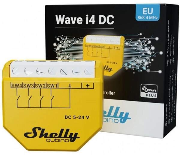 Modul Shelly Qubino Wave i4 DC, modul pre aktiváciu scén, Z-Wave žltý Modul Shelly Qubino Wave i4 DC, modul pre aktiváciu scén, Z-Wave žltý