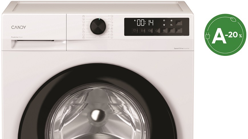 Práčka Candy GD 410B8-S biela GD 410B8-S vrchná časť práčky a ikona 20% úspory