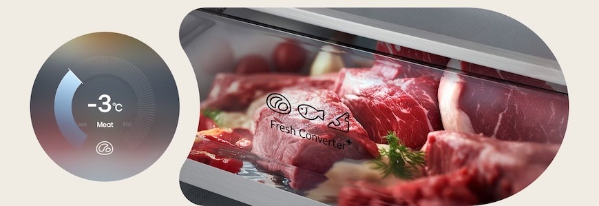 zásuvku Fresh Converter, v ktorej si ľahko nastavíte optimálnu teplotu pre mäso, ryby alebo zeleninu