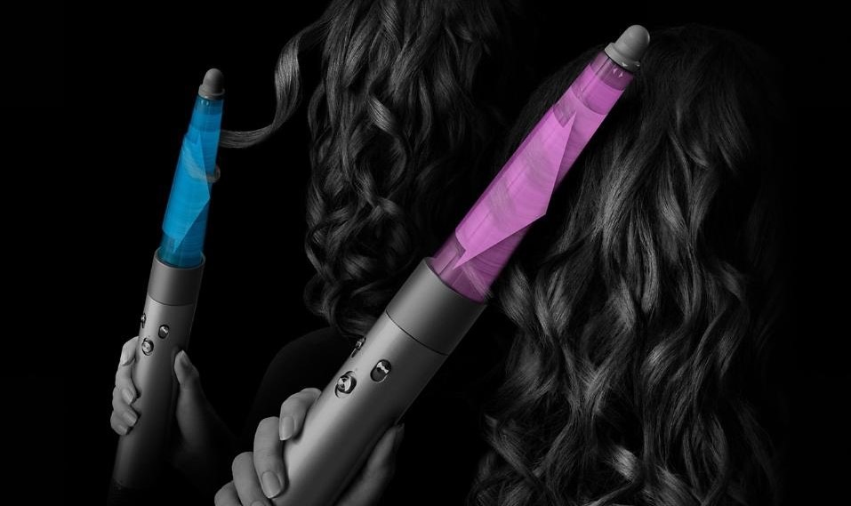 Multistyler Dyson Airwrap i.d. HS08 T1/T2 pruská modrá/medená medený/pruská modrá Znázornenie patentovaného Coanda efektu a jeho samonatočenie prameňa vlasov okolo nástavca.