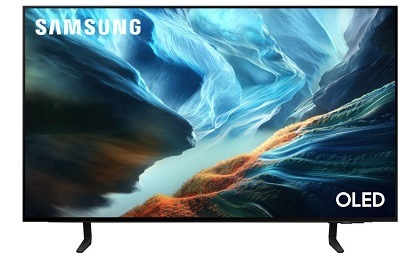 Televízia Samsung S92H so zapnutým displejom a farbami v modrých tónoch