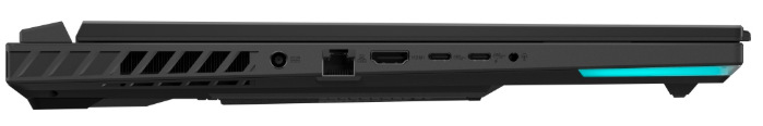 Notebook Asus ROG Strix G18 sivý Bočné porty notebooku vrátane RJ45, HDMI, dvoch USB-C a kombinovaného 3,5 mm konektora