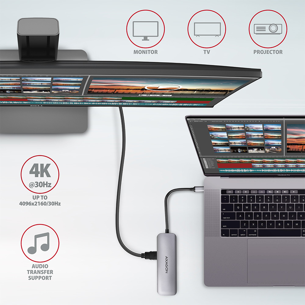 USB Hub Axagon USB 3.2 Gen 1 húb, 2x USB-A, HDMI, SD/microSD slot, PD 100W, kábel USB-C 20cm sivý USB Hub Axagon USB 3.2 Gen 1 húb, 2x USB-A, HDMI, SD/microSD slot, PD 100W, kábel USB-C 20cm sivý