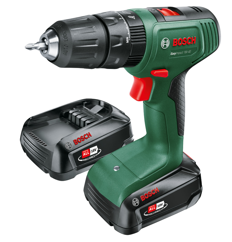 Aku vŕtačka Bosch EasyImpact 18V-40 (s baterií) Aku vŕtačka Bosch EasyImpact 18V-40 súčasťou balenia sú 2 batérie Li-Ion