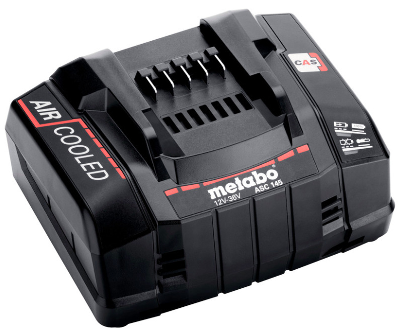 Detail rýchlonabíjačky Metabo ASC 145 kompatibilný s 12V až 36V akumulátormi CAS systému