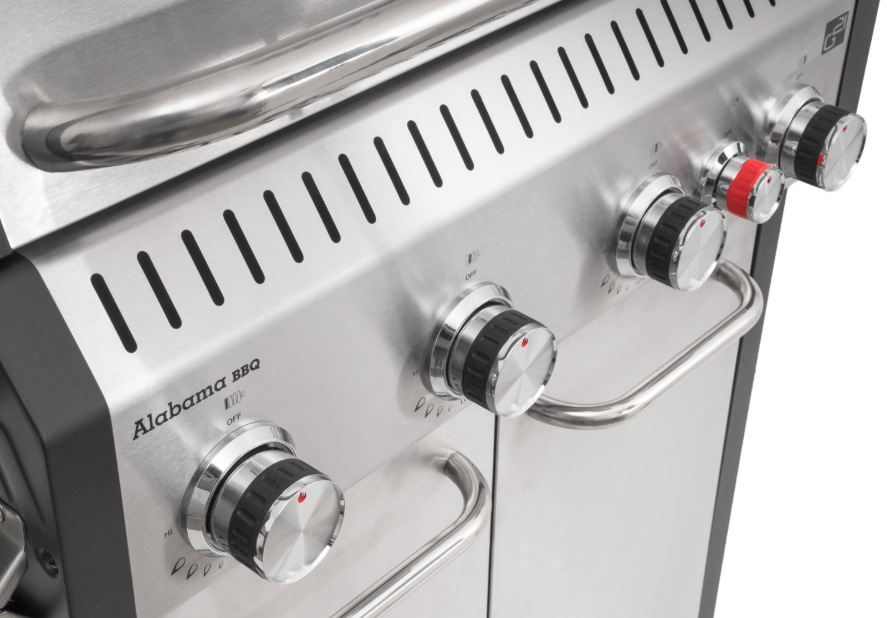 Gril záhradný plynový G21 GAH-BBQ4ALAB-SV Alabama Silver BBQ Premium Line Ovládací panel grilu G21 Alabama Silver BBQ Premium Line s päticou regulačných gombíkov