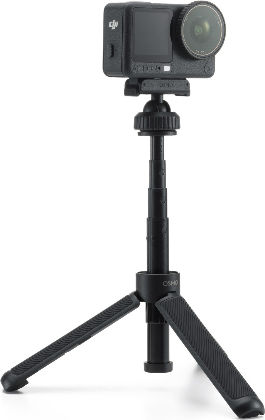 Statív Dual-Direction Mini Extension Rod v rozloženej polohe s 3 nožičkami as pripevnenou kamerou