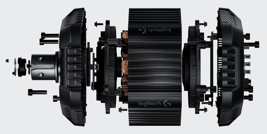 Volant Logitech RS50 System - PC čierny Rozložená konštrukcia základne Logitech RS50 s vnútorným pohonom