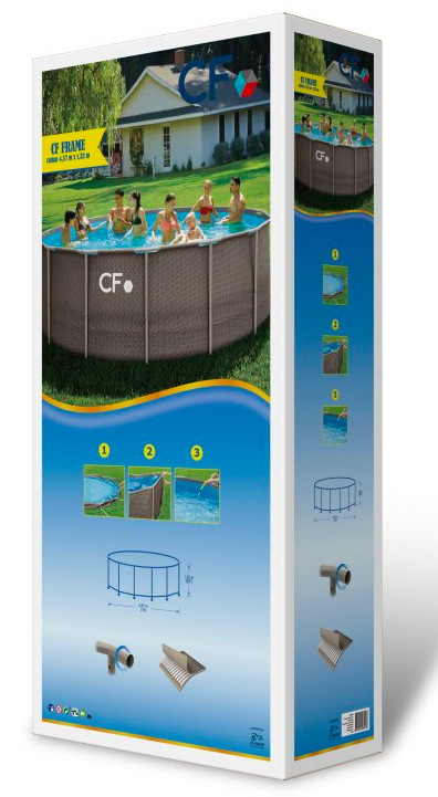 Škatuľa bazéna CF FRAME 457 × 132 cm ratan s náhľadom konštrukcie a parametrov produktu