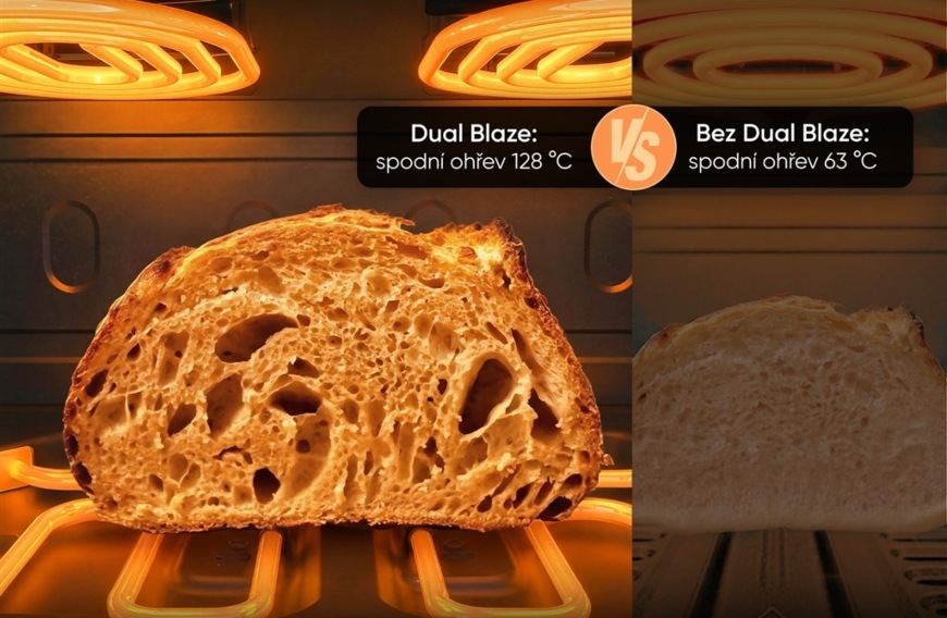 Fritéza teplovzdušná COSORI Dual Blaze Twin Fry Compact 8,6 l, keramika čierna Chlieb vo vnútri teplovzdušnej fritézy Cosori Dual Blaze TwinFry Compact so 4 vykurovacími telesami