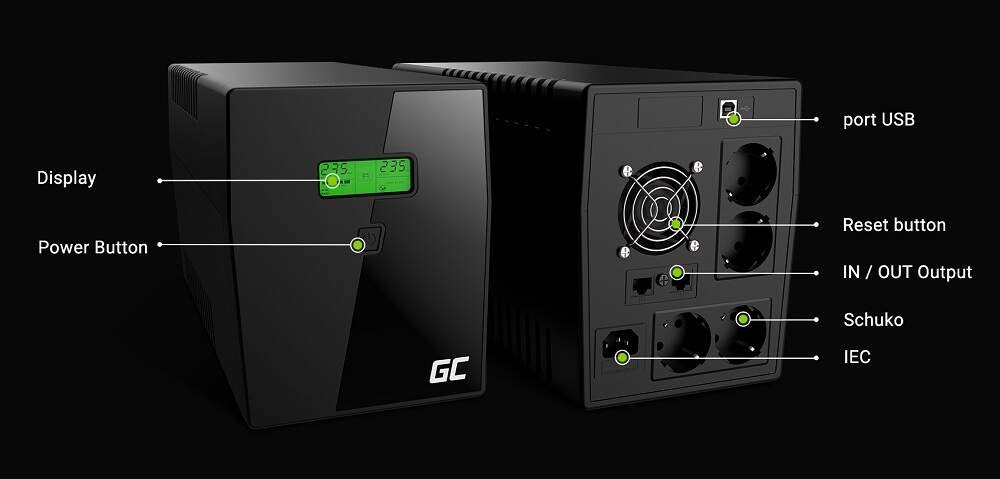 Záložný zdroj Green Cell Micropower 1500VA čierny