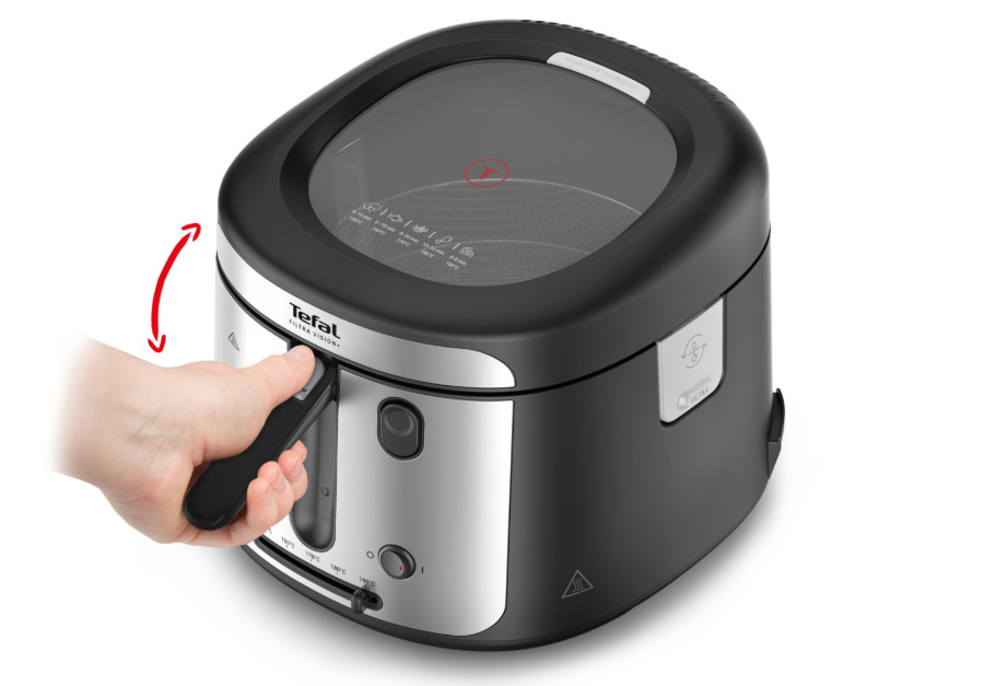 Fritéza Tefal Filtra Vision+ FF2588E0 čierna/strieborná Detail skladacie rukoväte Fritézy Tefal Filtra Vision+ FF2588E0