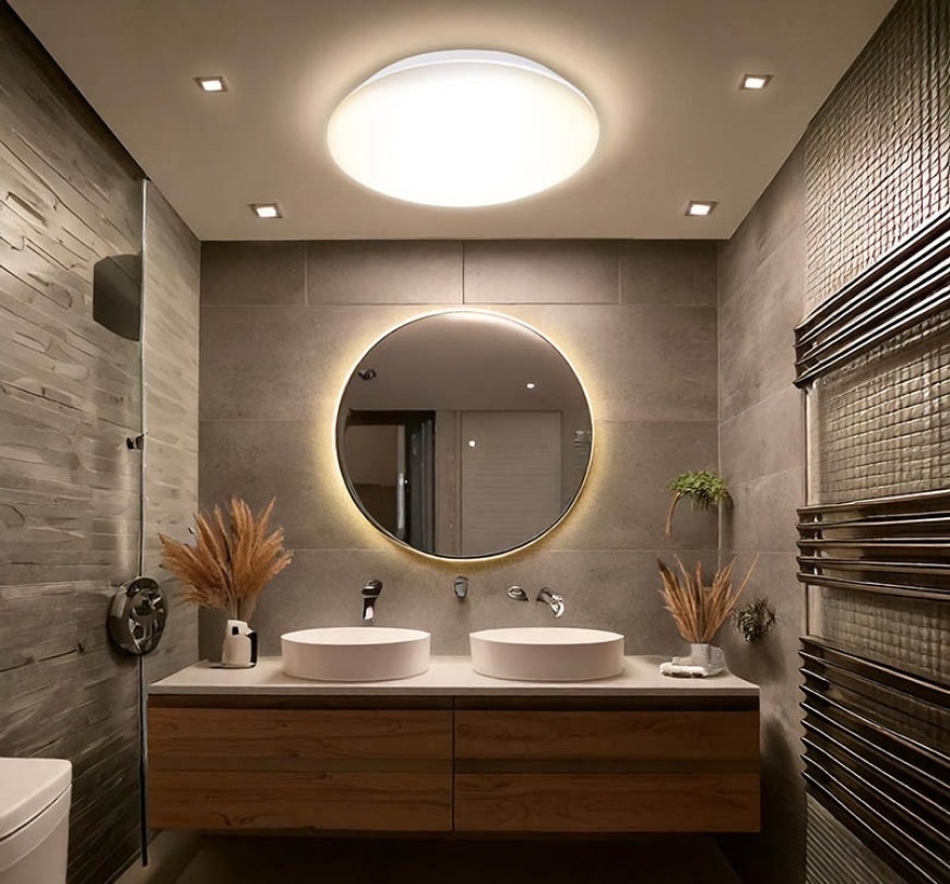 LED stropné svietidlo Solight WO822 12 W, 3CCT, priemer 23 cm biele LED stropné svietidlo Solight WO822 s ochranným krytím IP54 inštalované v kúpeľni