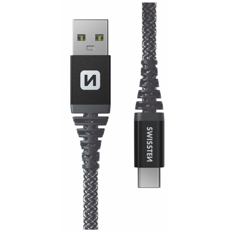 Kábel Swissten ARAMID REINFORCED USB/USB-C, 1,5 m antracitová farba