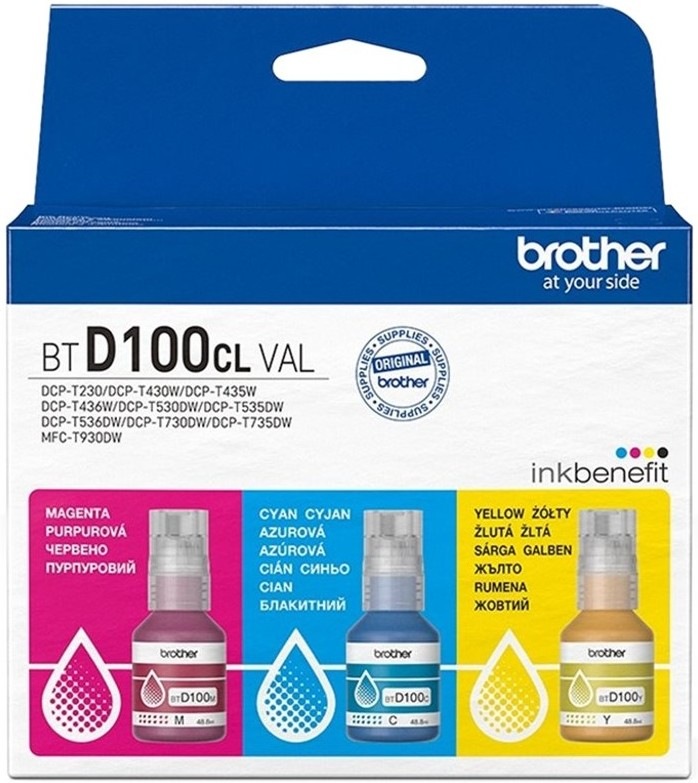 Atramentová náplň Brother BTD100CLVAL s výťažnosťou 3× 5 000 strán a farbami CMY