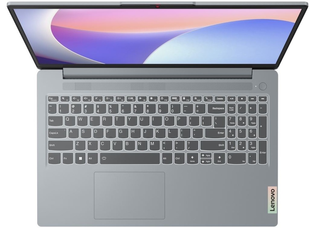 Notebook Lenovo IdeaPad Slim 3 15IAN8 + Microsoft 365 pro jednotlivce sivý Notebook Lenovo IdeaPad Slim 3 15IAN8 pohľad zhora na klávesnici s numerickou časťou