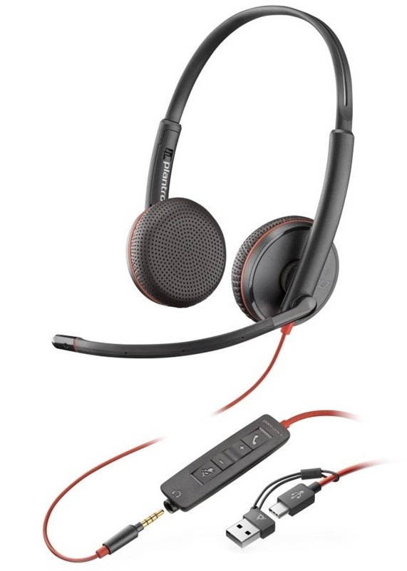 Headset HP Poly Blackwire 3225, 3,5 mm jack + USB-C/A adaptér, stereo čierny