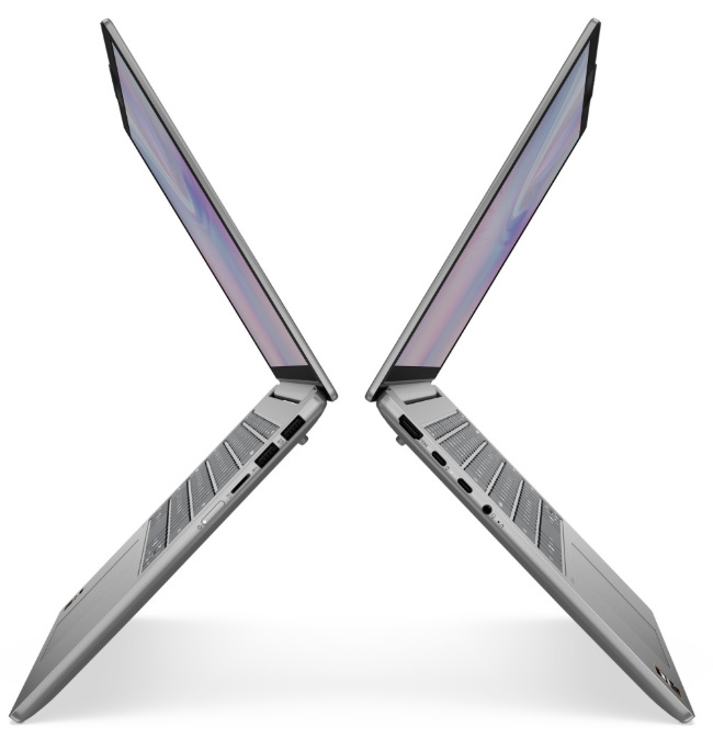 Notebook Lenovo IdeaPad Slim 5 14AKP10 sivý Bočné profily notebooku Lenovo IdeaPad Slim 5 14AKP10 so zobrazenými konektormi