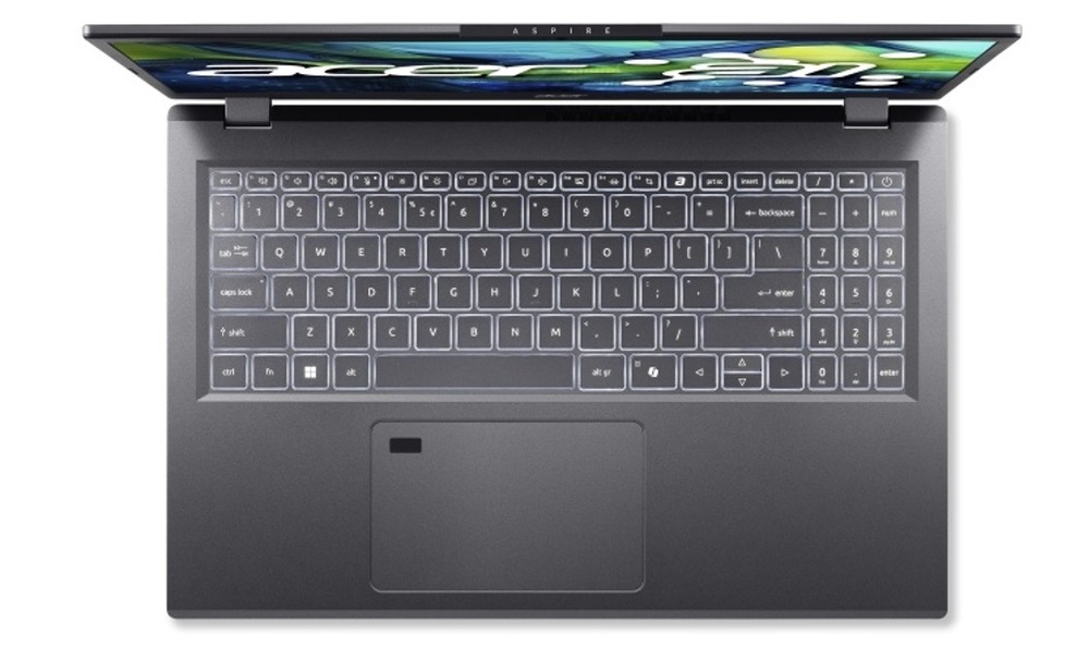 Notebook Acer Aspire 15 (A15-61M-R7QD) sivý Pohľad zhora na notebook Acer Aspire 15 (A15-61M-R7QD) a jeho klávesnicu