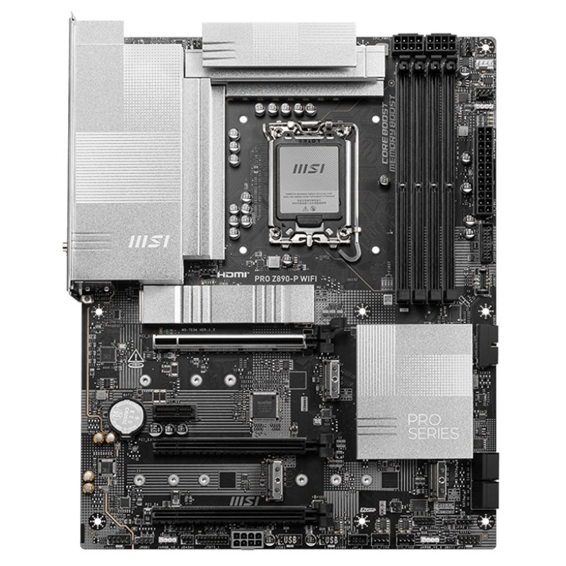 Základná doska MSI PRO Z890-P WIFI Intel 1851 v čiernej a striebornej farbe.