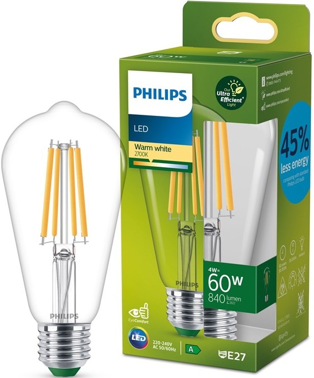 Žiarovka LED Philips 60W, filament, ST64, E27, teplá biela