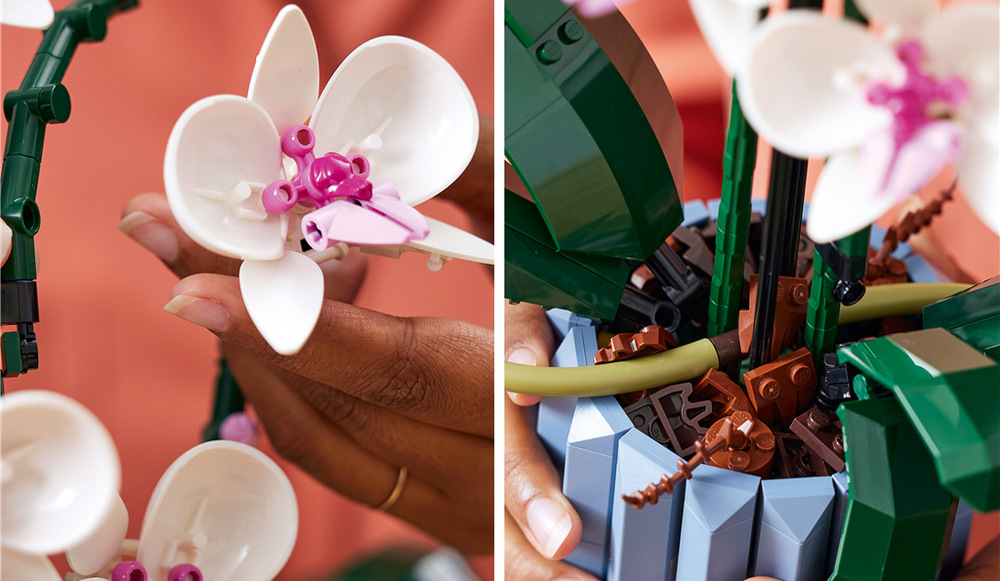 Stavebnica LEGO® Botanicals 10311 Orchidej Stonky, kvety, listy aj korene môžete ľubovoľne natáčať a vytvárať rôzne aranžmány podľa svojho vkusu.