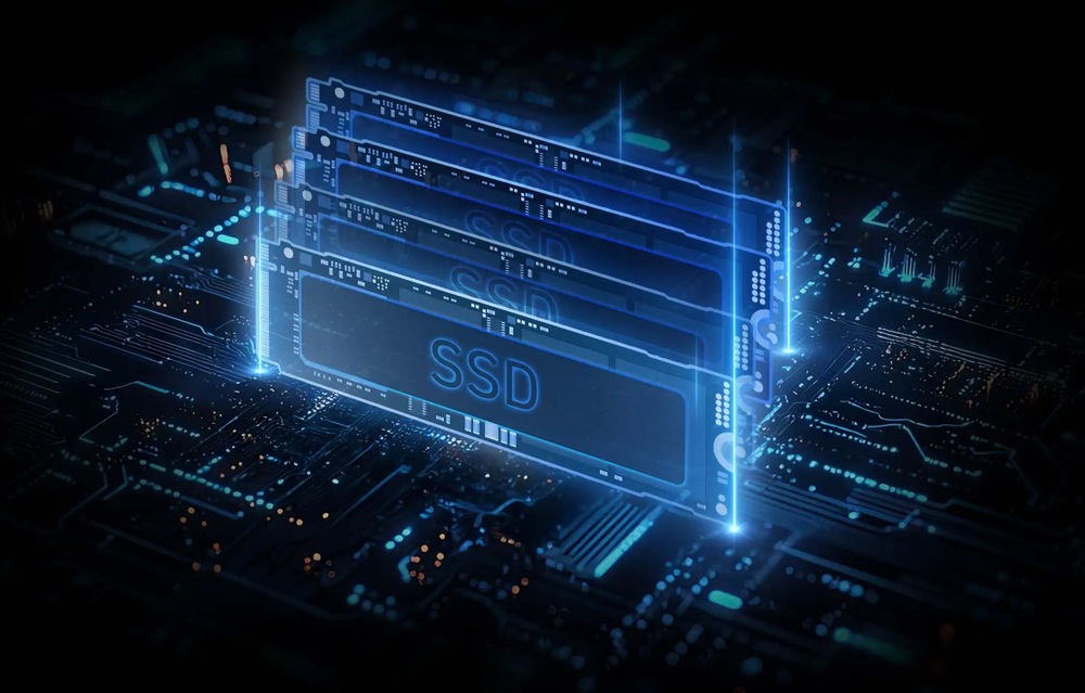 Notebook MSI Titan 18 HX A2WJ-1286CZ čierny Ilustrácie vysokorýchlostného SSD úložiska pre rýchle načítanie hier, aplikácií aj veľkých súborov