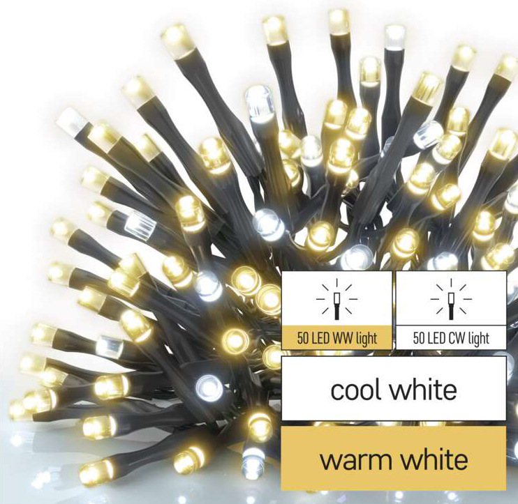 Spojovacia reťaz EMOS 100 LED Štandard, 10 m, vonkajšia, teplá/studená biela, časovač