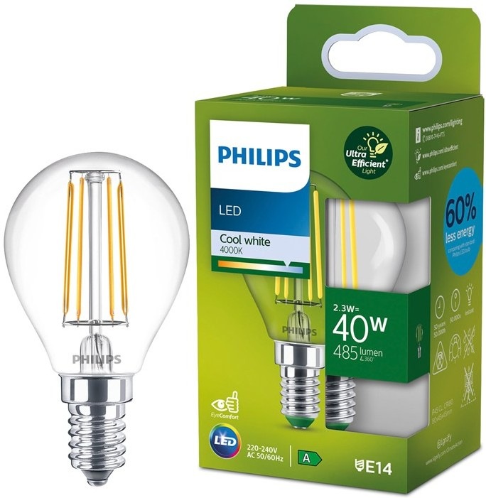 Žiarovka LED Philips 40W, filament, E14 vyžaruje neutrálne biele svetlo