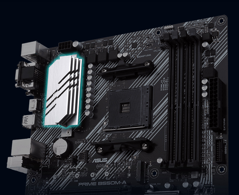 Základná doska Asus PRIME B550M-A Asus PRIME B550M-A spolieha na efektívne chladenie