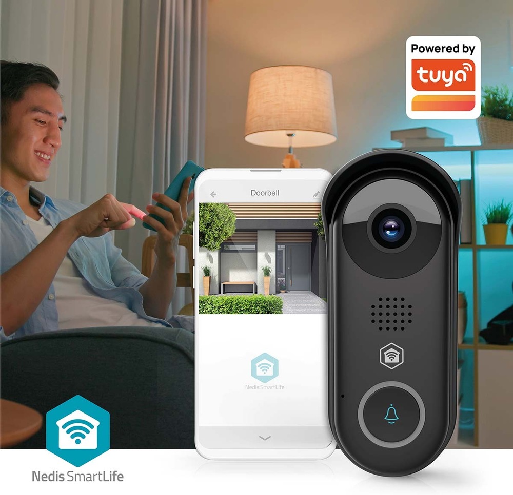 Videozvonček Nedis SmartLife WIFICDP11BK je prepojený s mobilnou aplikáciou a hlasovými asistentmi