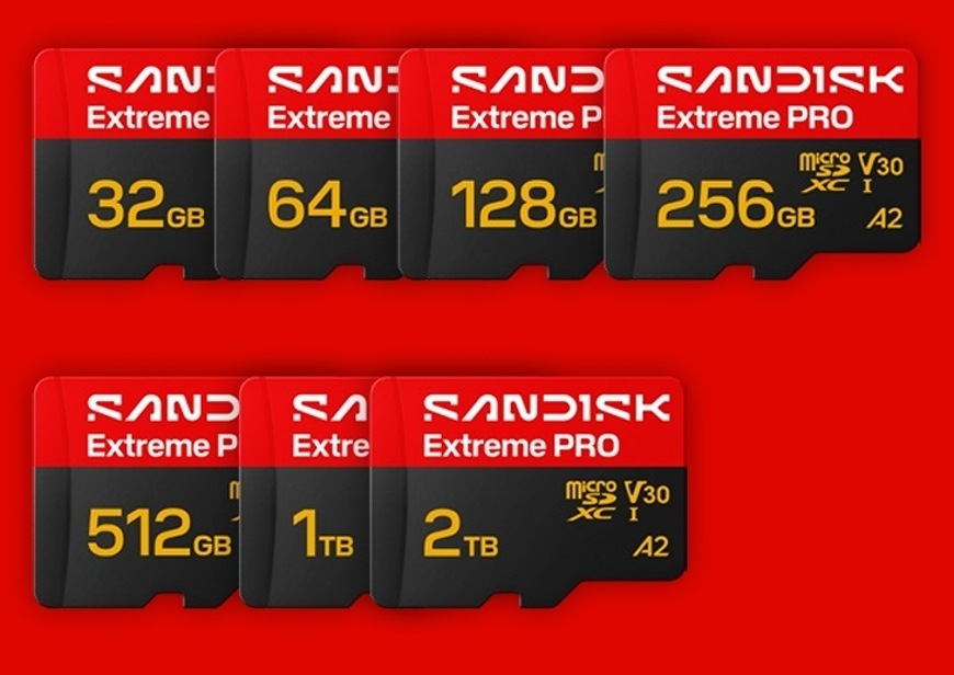 Pamäťová karta SANDISK Micro SDXC Extreme Pro 64GB UHS-I U3 (200R/90W) + SD apaptér Rad pamäťových kariet SANDISK Extreme PRO s rôznymi kapacitami