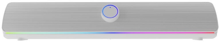 Soundbar Genesis HELIUM 312BT, 10W biely Čelný pohľad na biely soundbar Genesis Helium 312BT s farebným RGB pruhom