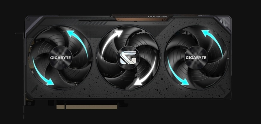 Grafická karta GIGABYTE Radeon RX 9070 XT GAMING 16G čierna Prietok vzduchu trojice ventilátorov WINDFORCE pri grafickej karte GIGABYTE RX 9070 XT