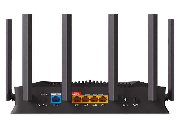 Router TP-Link Archer GE400 Gaming čierny Zadný panel herného routera TP-Link Archer GE400 Gaming s 2,5 Gb LAN portami, WAN portom a napájaním