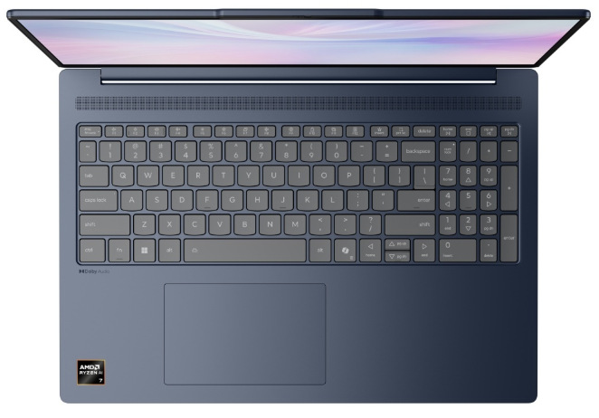 Detail klávesnice s numerickou časťou a touchpadom notebooku Lenovo IdeaPad Slim 5″ width=