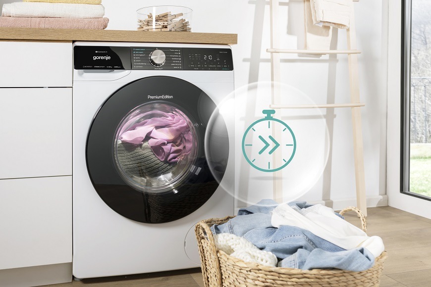 Úzka vopred plnená práčka Gorenje WEP84A1WI, biela, FastWashing