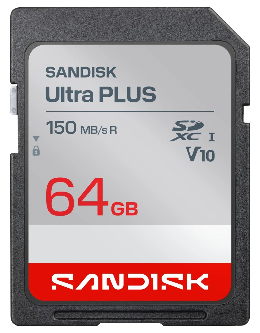 Pamäťová karta SANDISK SDXC Ultra Plus 64GB UHS-I U1 (150R) Pamäťová karta SanDisk Ultra Plus SDXC s rozhraním UHS-I a vysokou rýchlosťou čítania