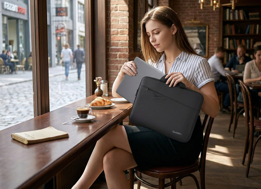 Puzdro na notebook GoGEN Sleeve Pro 15" čierne Praktické predné vrecko poskytuje rýchly prístup k nabíjačke, telefónu, slúchadlám alebo ďalším drobnostiam
